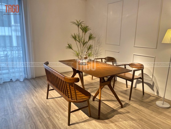 Bộ bàn ăn Óc Chó 2ghe-1bench walnut