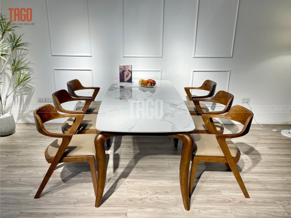 Bộ bàn ăn Saint mặt đá 2M - 6G