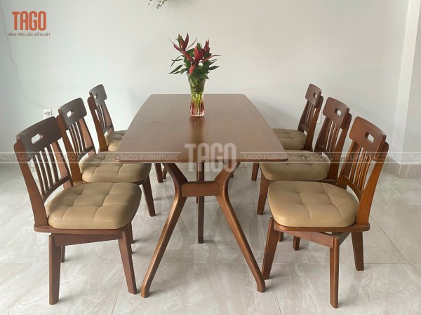 Bộ bàn ăn XOAY 6G walnut