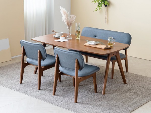 Bộ bàn ăn Tulip 2ghe-1bench walnut