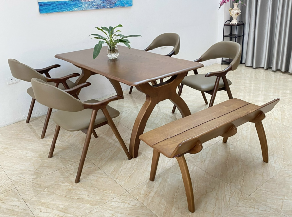 Bộ bàn ăn LIFUMI- Bàn ROMAN- 4 ghế 1 bench- RL4C1B