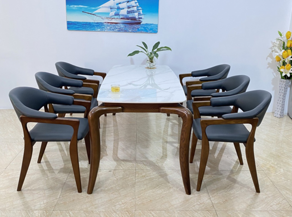 Bộ bàn ăn Mặt đá RUDY 6 ghế gỗ sồi - R6S18N