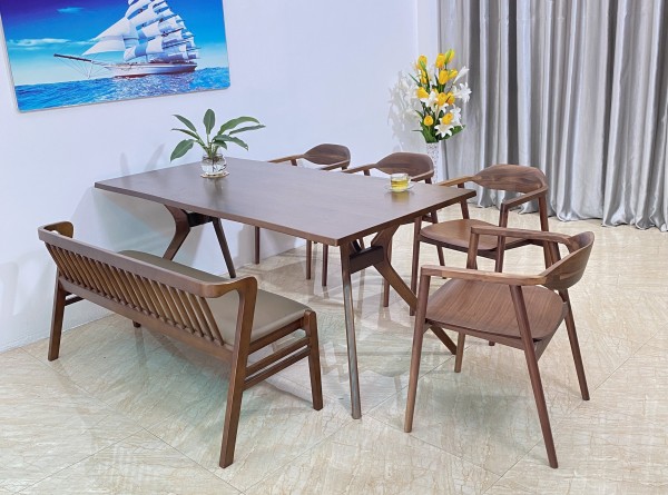 Bàn ăn Óc chó 4 ghế OC4BL18W