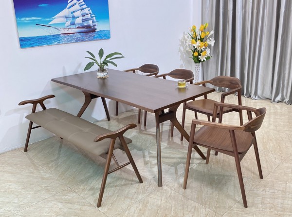 Bàn ăn Óc chó 4 ghế OCB4L18W